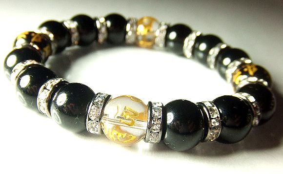 画像1: ★六字真言×梵字パワーストーン！オニキス！豪華ロンデル！！