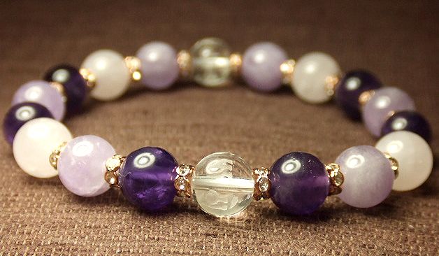 画像: ★きれいなグラデーション★ラベンダーアメジスト×アメジスト×ローズクォーツ★観音・六字真言入り!