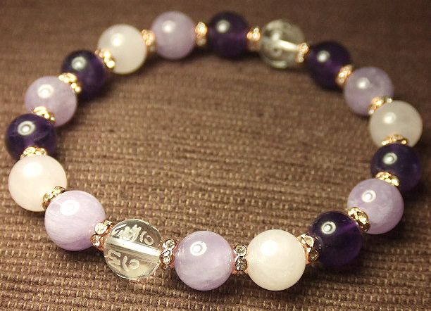 画像: ★きれいなグラデーション★ラベンダーアメジスト×アメジスト×ローズクォーツ★観音・六字真言入り!