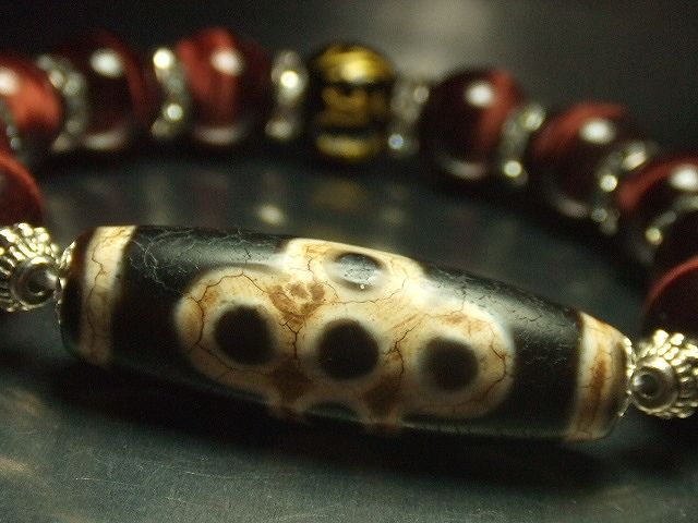 画像: ★ビッグサイズ★ギャンブル運アップ★閃電五眼天珠★レッドタイアガーアイ★梵字★14ｍｍ