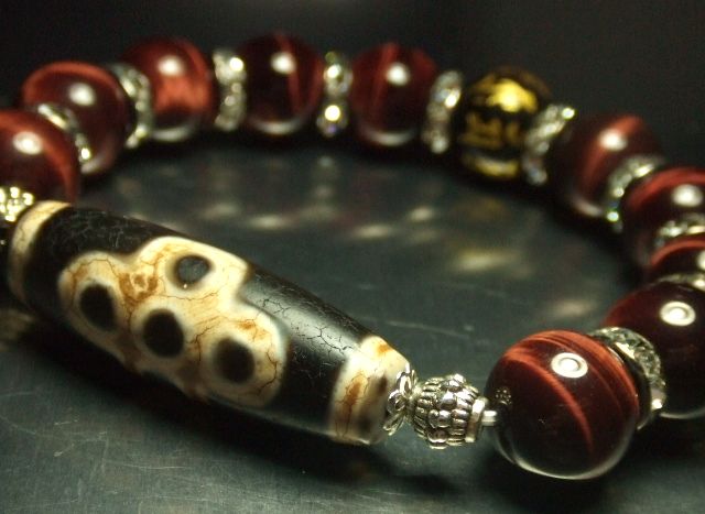 画像: ★ビッグサイズ★ギャンブル運アップ★閃電五眼天珠★レッドタイアガーアイ★梵字★14ｍｍ