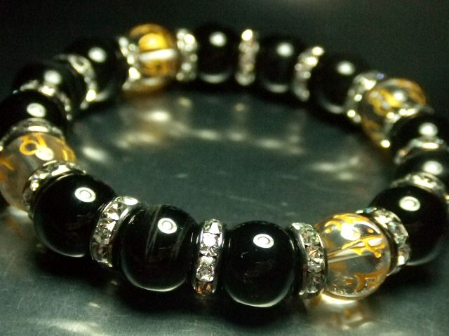 画像: ★最上級★ブラックタイガーアイ★梵字×六字真言★オニキス★12ｍｍ