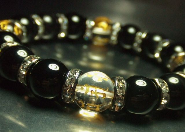 画像: ★最上級★ブラックタイガーアイ★梵字×六字真言★オニキス★12ｍｍ