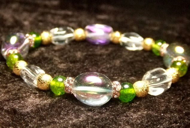 画像2: ★ラベンダーフラッシュ★ペリドットオーラ★水晶タンブルカット★金のスターダスト！！