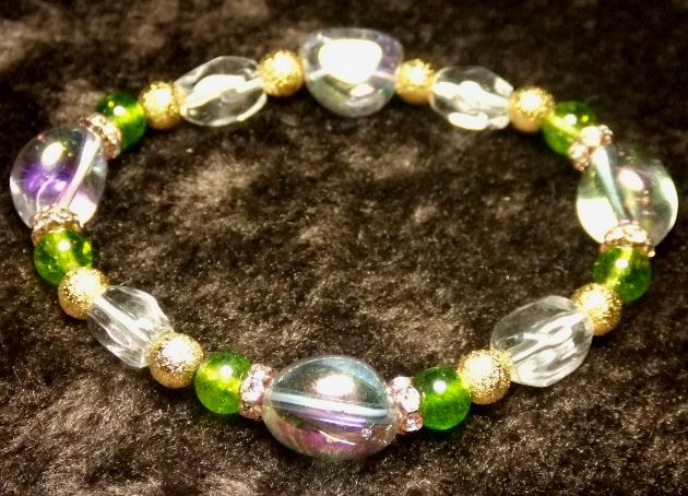 画像: ★ラベンダーフラッシュ★ペリドットオーラ★水晶タンブルカット★金のスターダスト！！