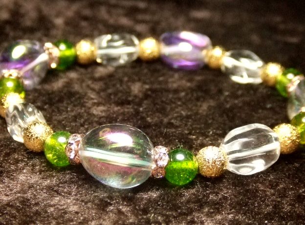 画像3: ★ラベンダーフラッシュ★ペリドットオーラ★水晶タンブルカット★金のスターダスト！！