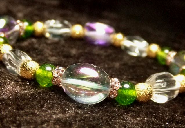 画像1: ★ラベンダーフラッシュ★ペリドットオーラ★水晶タンブルカット★金のスターダスト！！