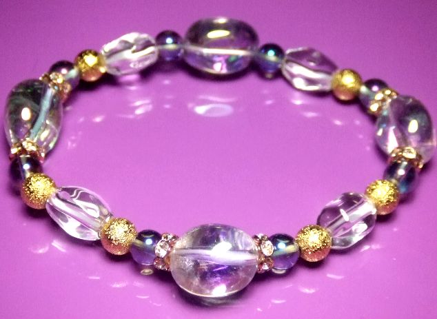 画像5: ★ラベンダーフラッシュ★アクアオーラ★水晶タンブルカット★金のスターダスト！！