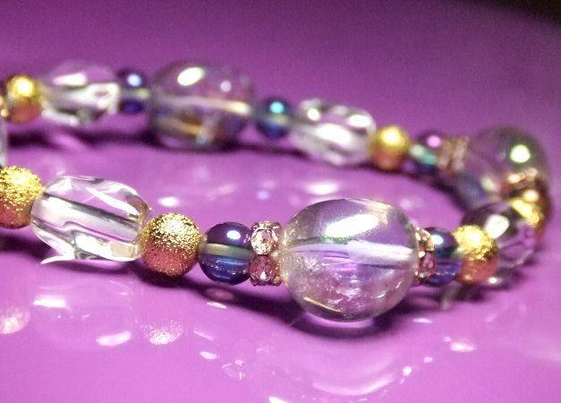 画像: ★ラベンダーフラッシュ★アクアオーラ★水晶タンブルカット★金のスターダスト！！